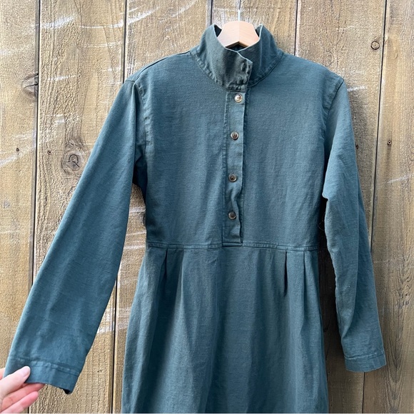 Vintage Dusty Teal Cotton Long-sleeve Shirt Dress 🌿 - Picture 4 of 10